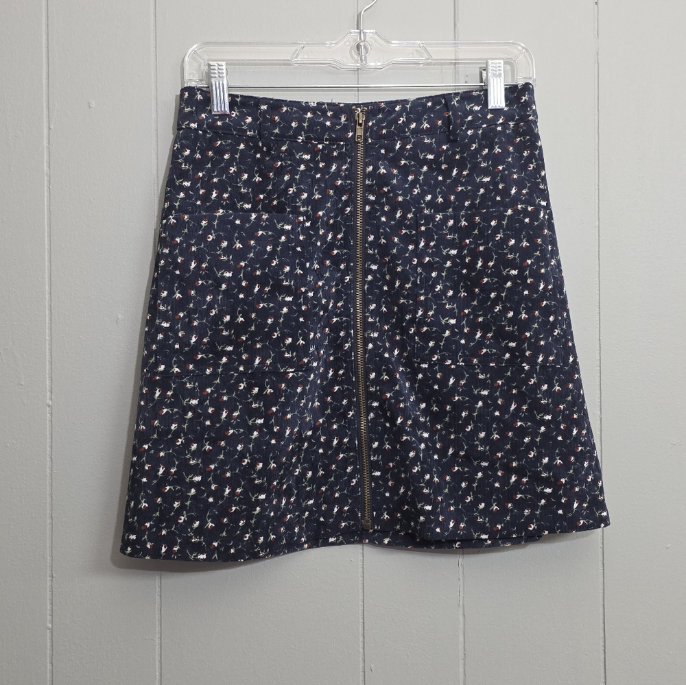Chance Front Zip Floral Print Corduroy A Line Skirt Size M